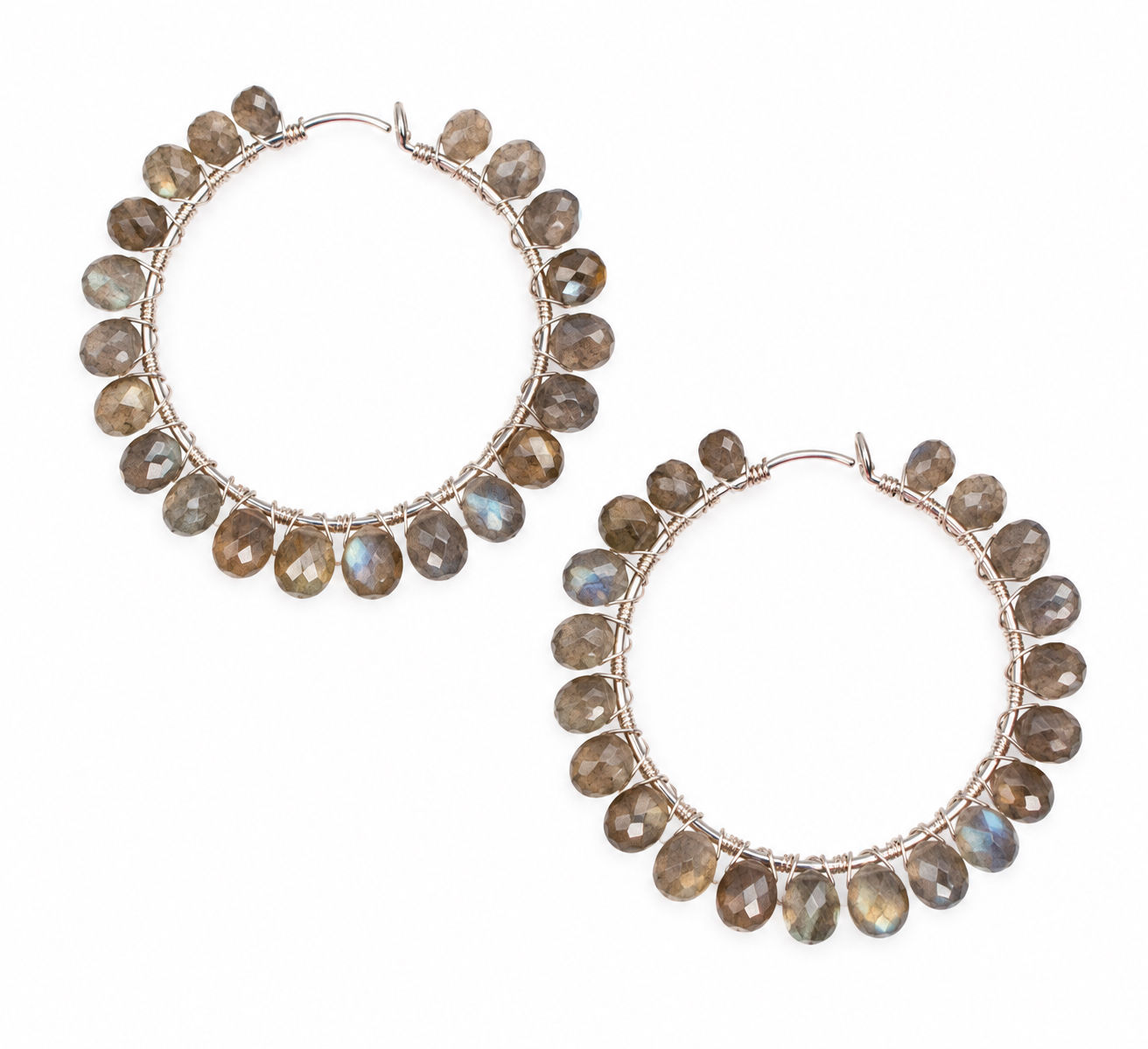 925 Sterling Silver Labradorite Hoop Earrings