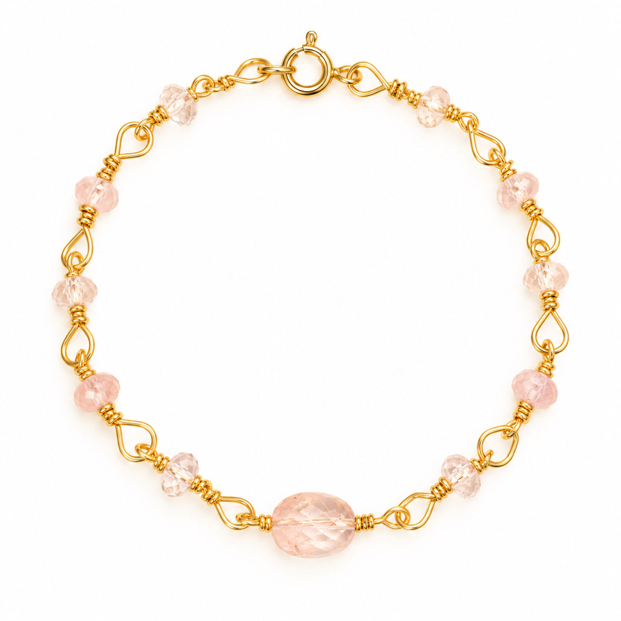 Gold Filled Wire Wrapped Morganite Gemstone Bracelet