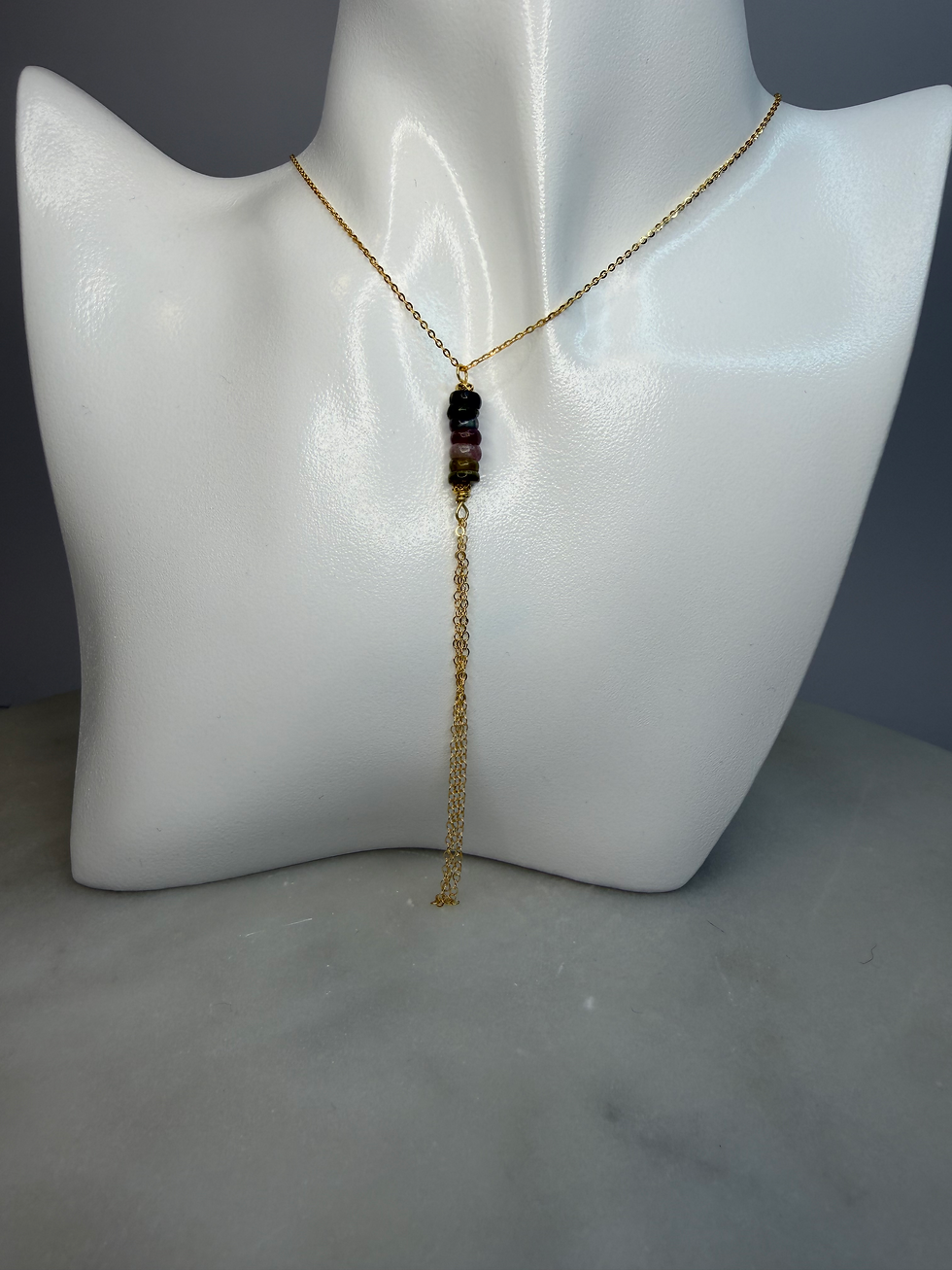 Thumbnail: 14k Gold Over 925 Sterling Silver Tourmaline Gemstone Tassel Necklace 