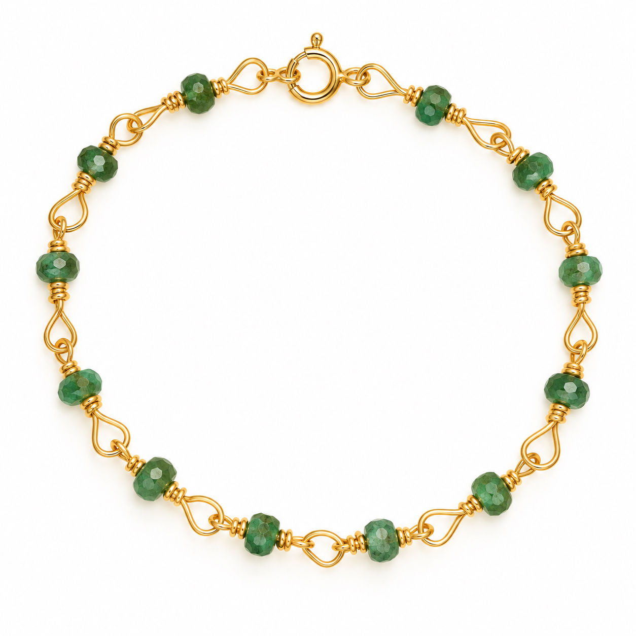 Gold Filled Wite Wrapped Emerald Gemstone Bracelet