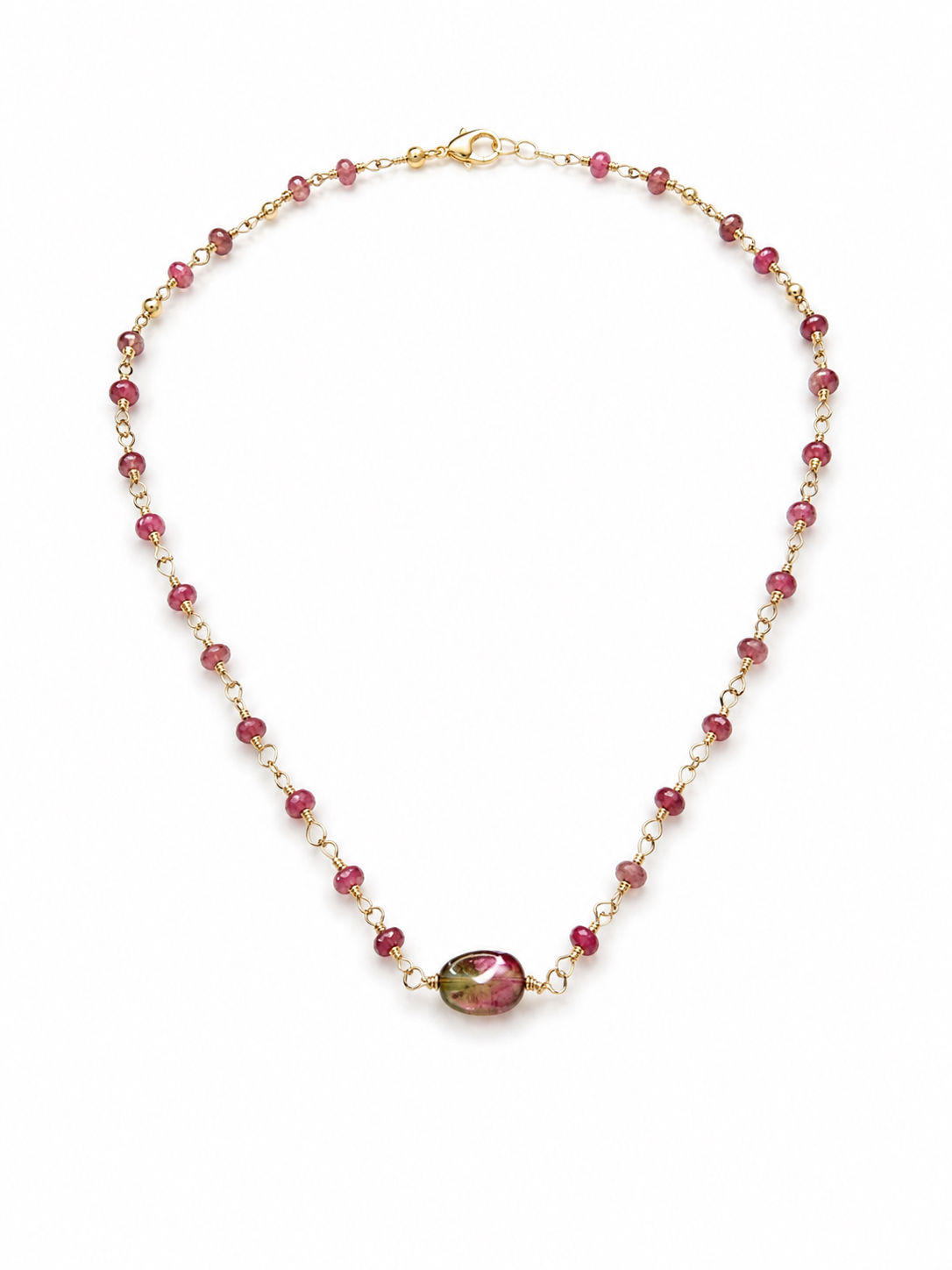 Gold Filled Wire Wrapped Pink & Watermelon Tourmaline Gemstone Necklace