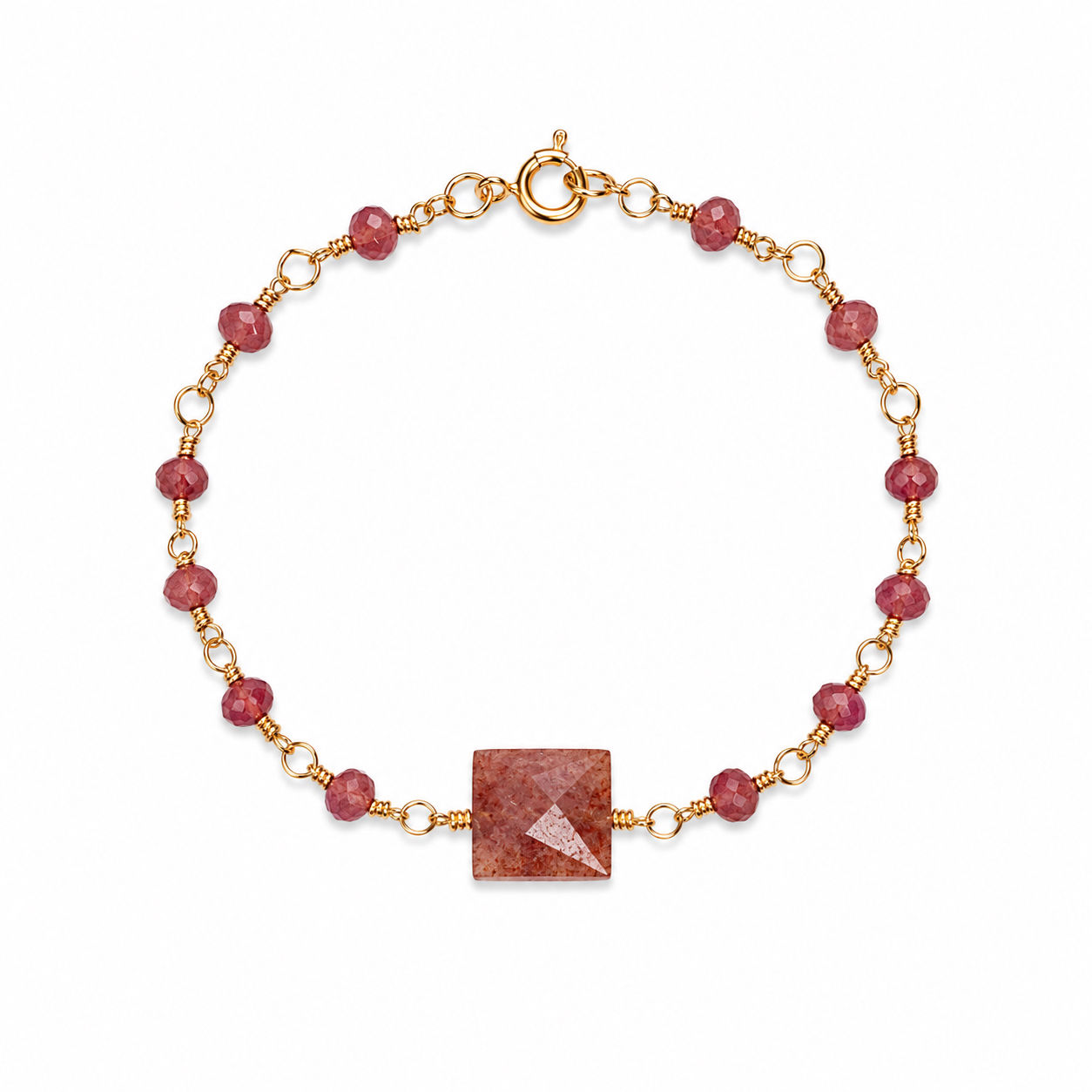 Gold Filled Strawberry Quartz Gemstone Bracelet