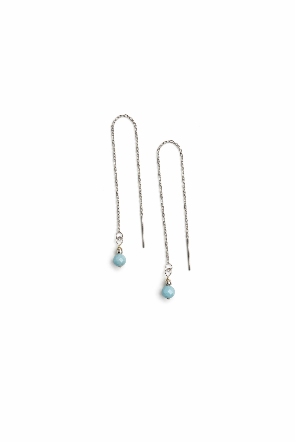 Solid 925 Sterling Silver Larimar Threader Earrings