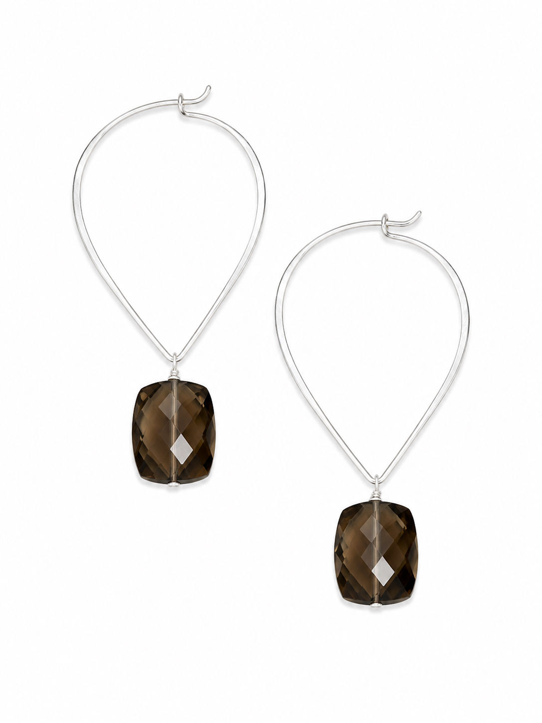 925 Sterling Silver Smoky Quartz Lotus Hoop Earrings