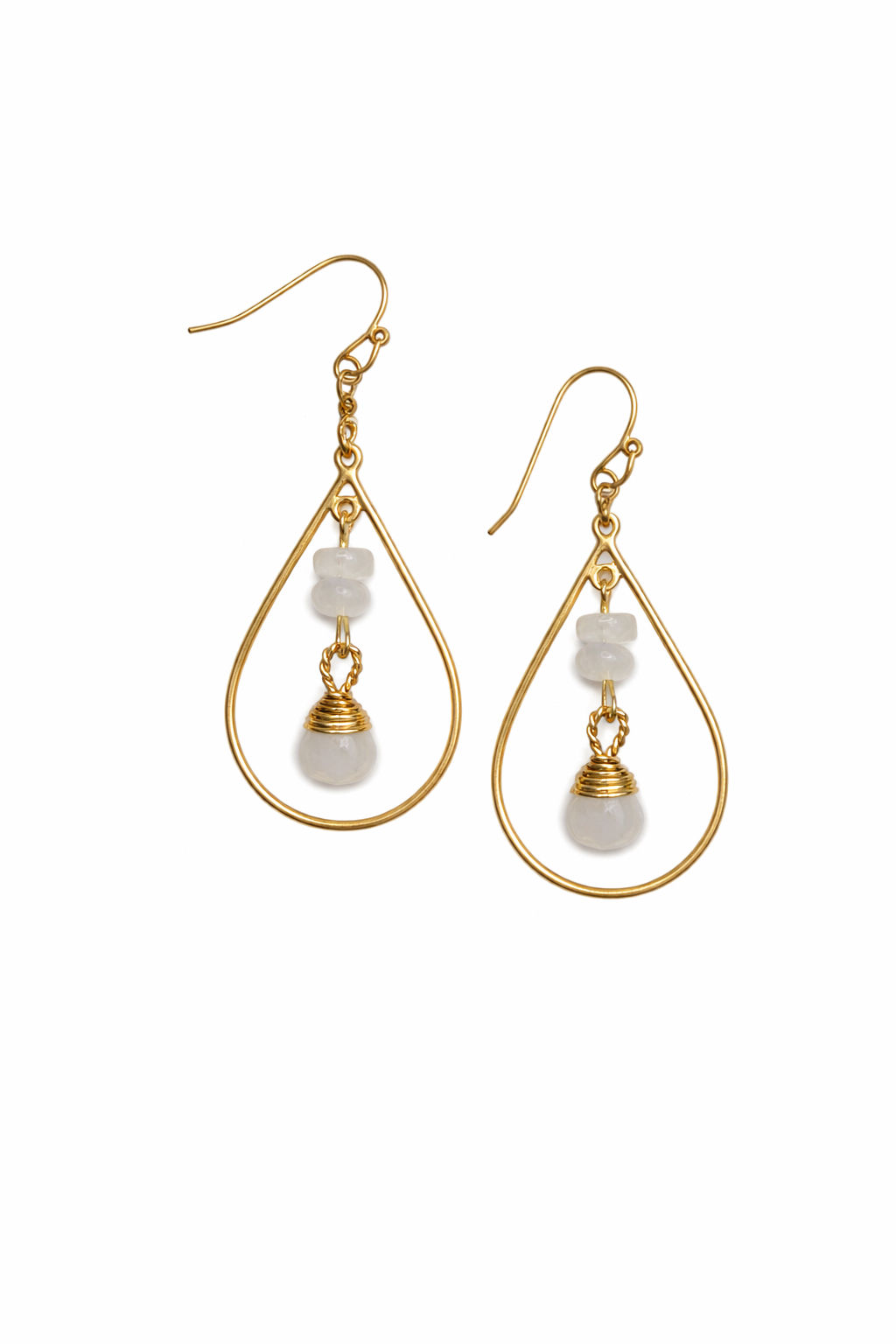14k Gold Over 925 Sterling Silver Moonstone Chandelier Hook Earry