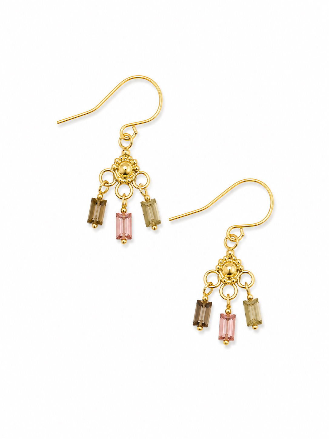 18k Gold Over 925 Sterling Silver Tourmaline Hook Chandelier Earrings 