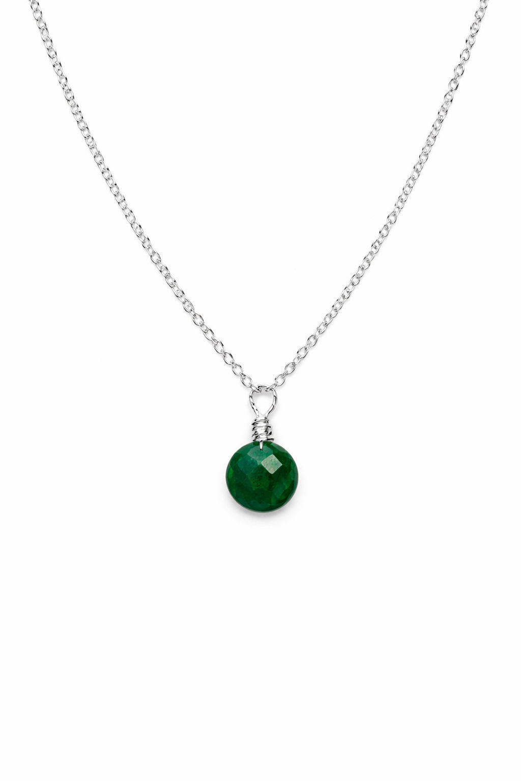 925 Sterling Silver Emerald Gemstone Necklace 