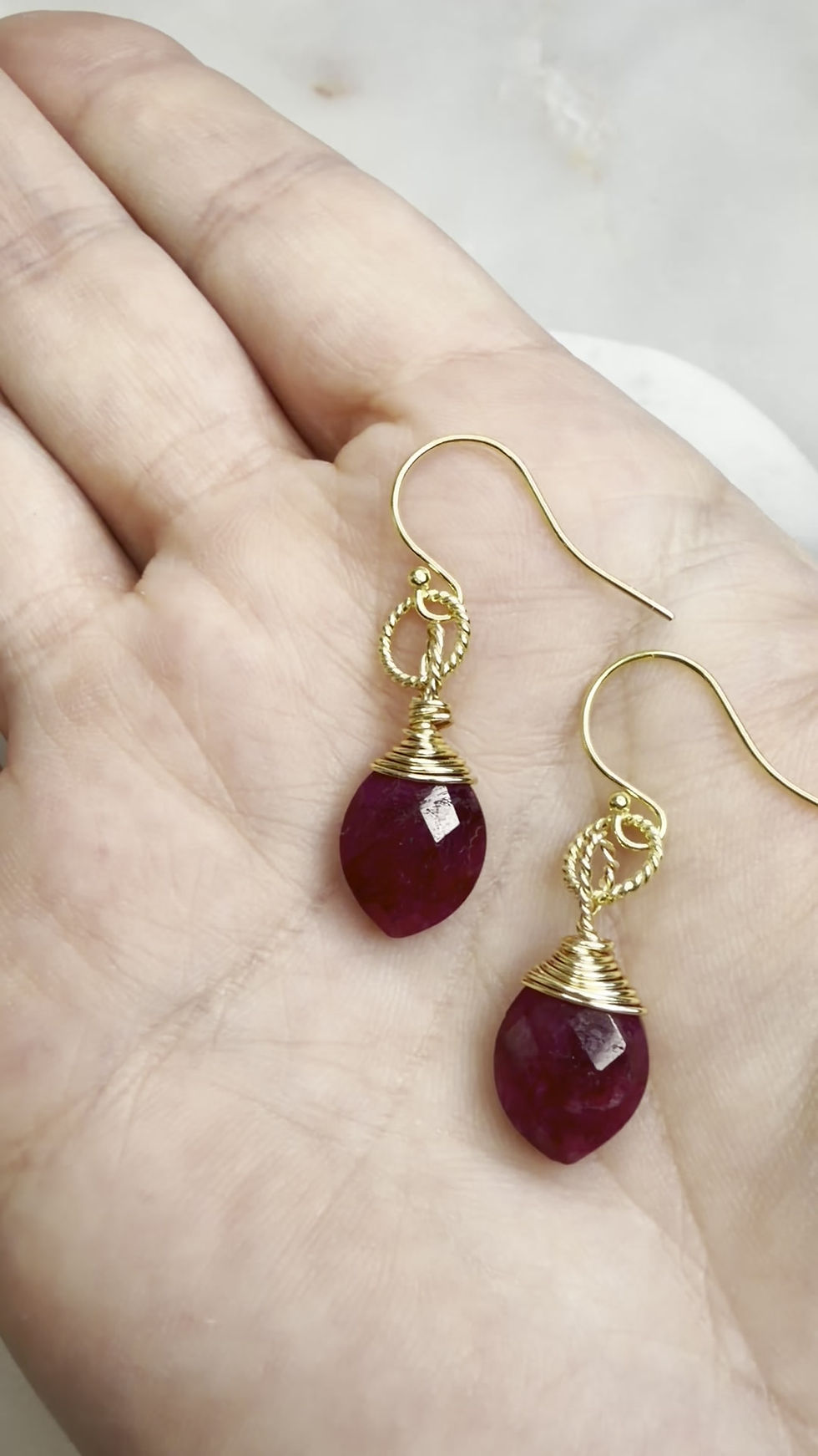 Thumbnail: 14k Gold Over 925 Sterling Silver Ruby Embellished Hook Earrings 
