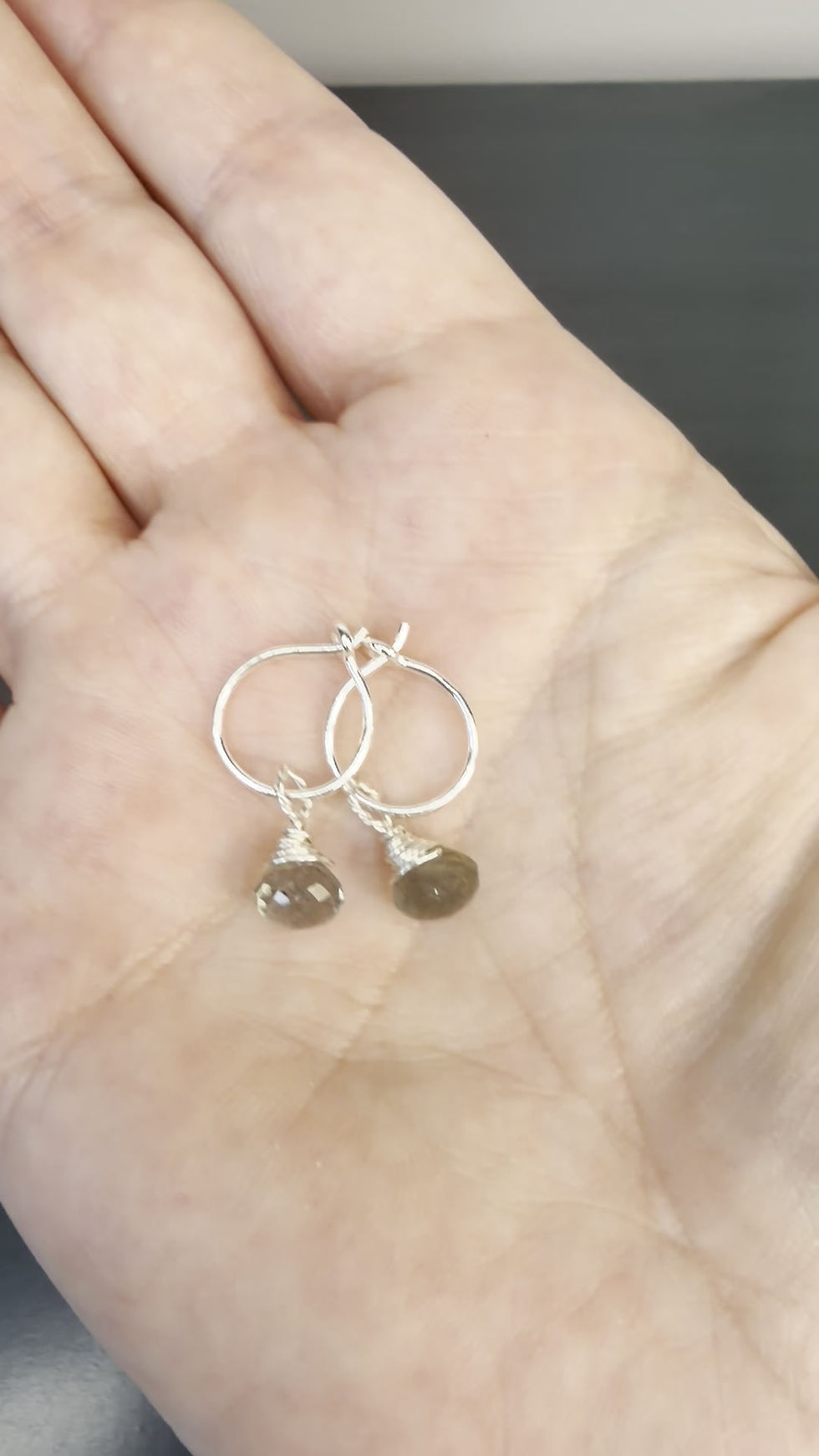 Thumbnail: 925 Sterling Silver Moss Aquamarine Hoop Earrings 