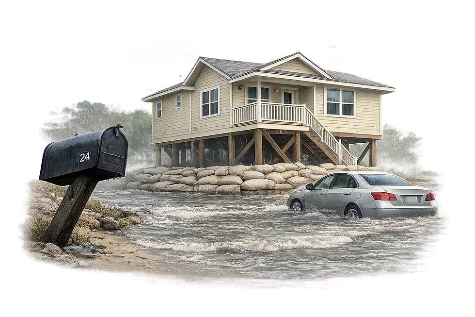 flooded home near water requiring flood insurance coverage