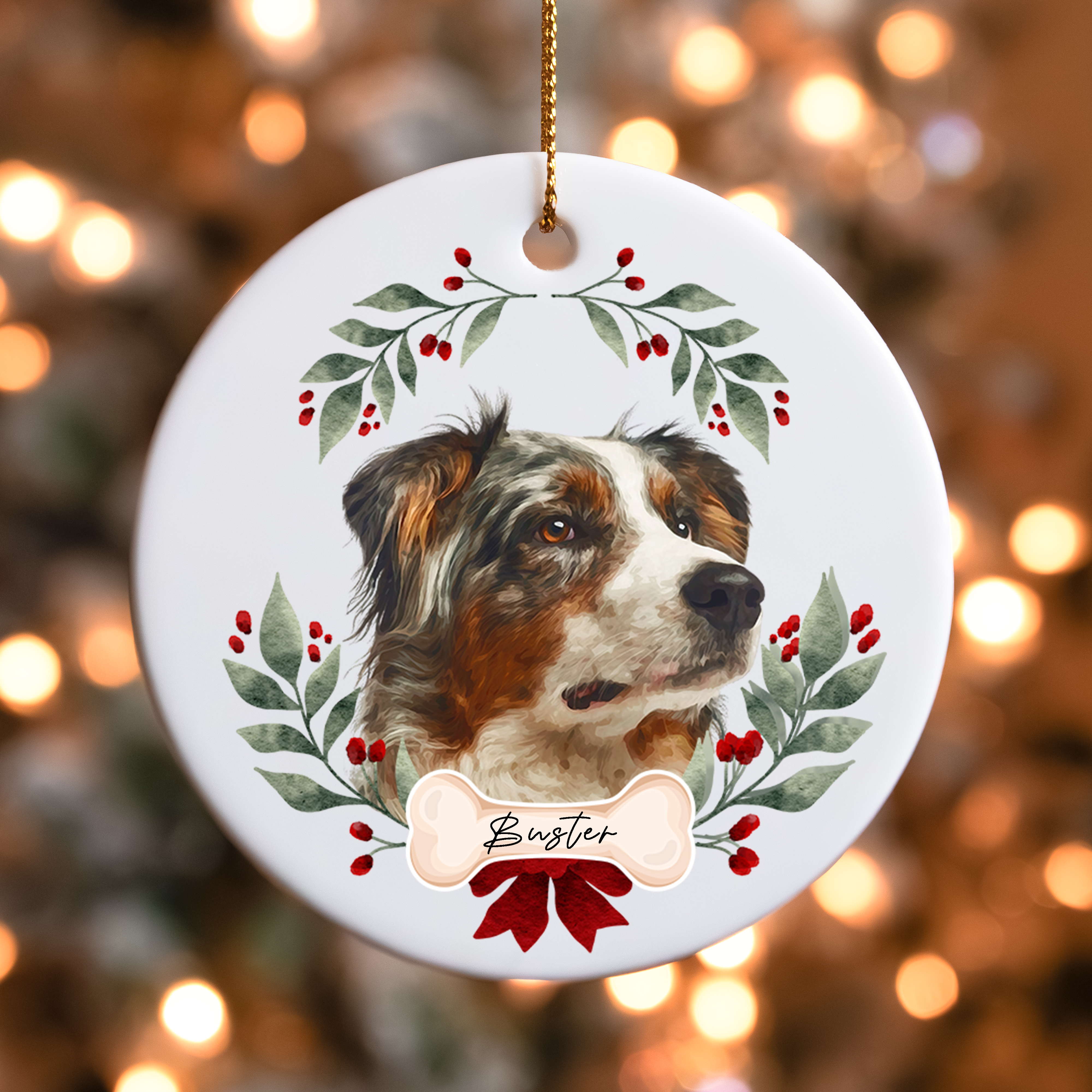 Custom Wreath Pet Photo Ornament