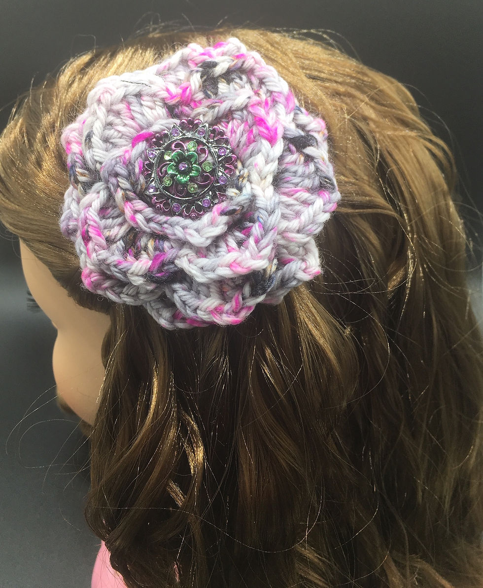 Thumbnail: Gray, Hot Pink & Black Crocheted Hair Flower
