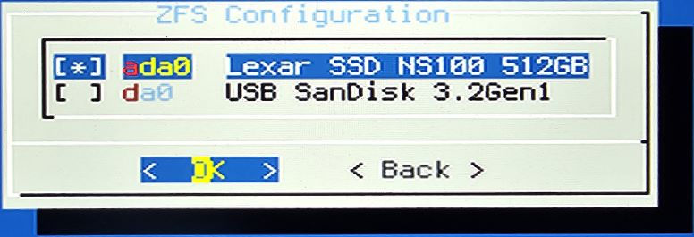 OPNSense installation drive selection