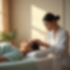 professional studio shot peaceful patient receiving gentle treatment warm lighting serene