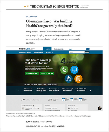 Healthcare.gov Feature Article by Christian Science Monitor