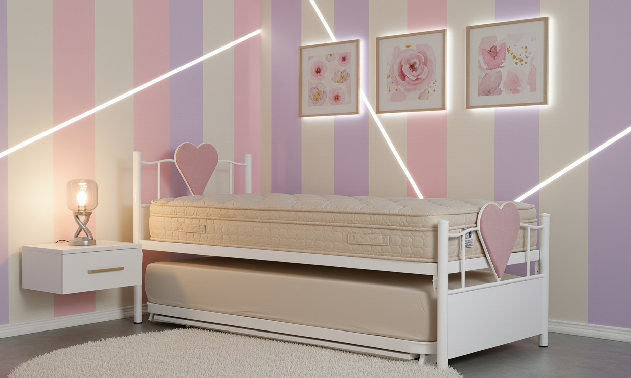 מיטת נוער הייריזר כפולה "לבבות" כולל מזרונים