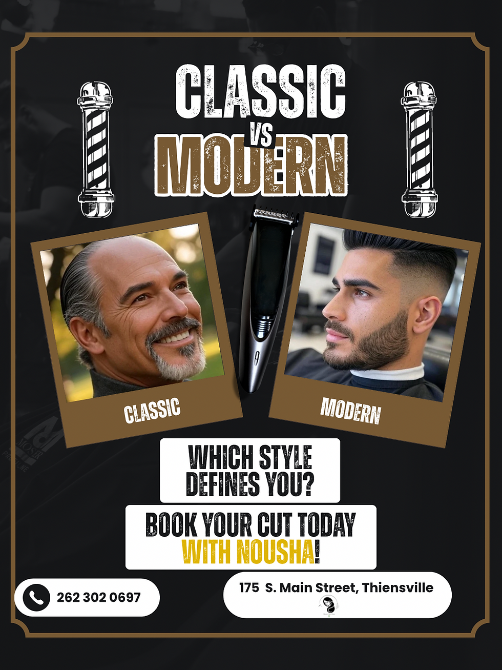 Classic vs Modern men’s haircuts in Mequon – Nousha’s Hair Studio.