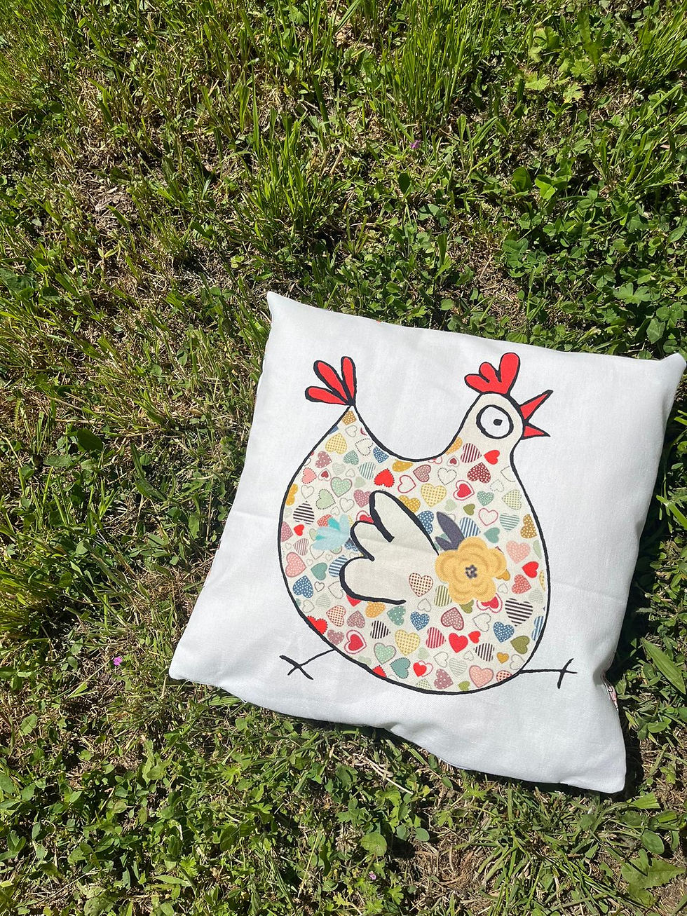 housse coussin poule cocotte couleur rigolote
