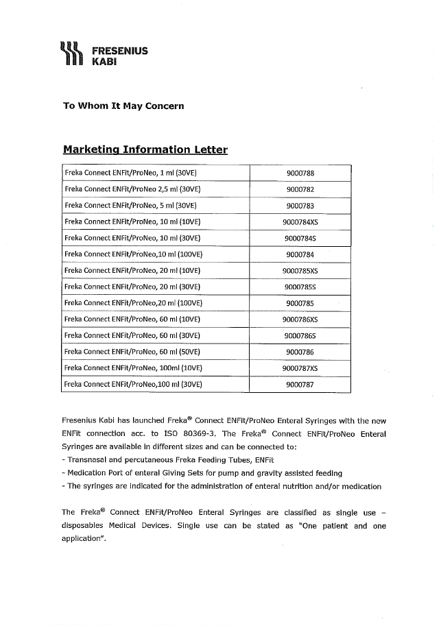 Statement on Freka ENFit syringe re-use