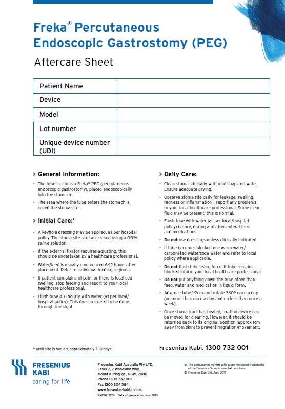 Freka PEG - Patient implant card
