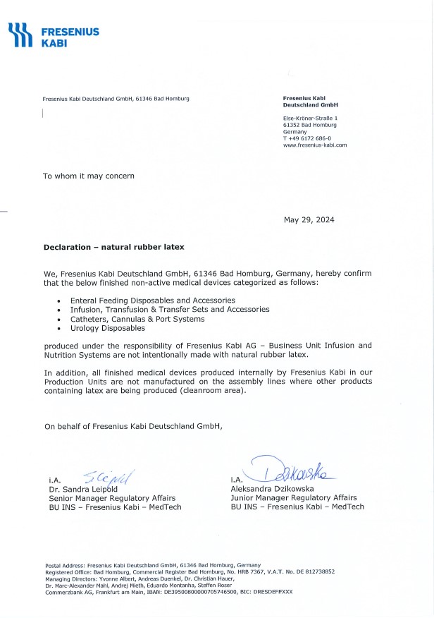 Statement on latex free products in the EN portfolio