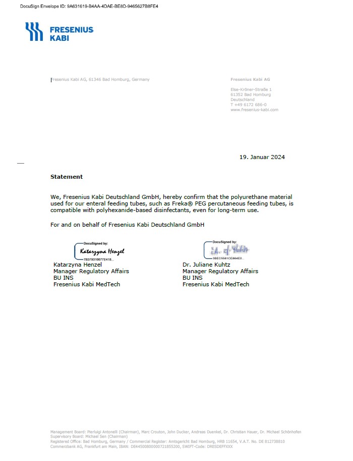 Statement on recommended cleaning products