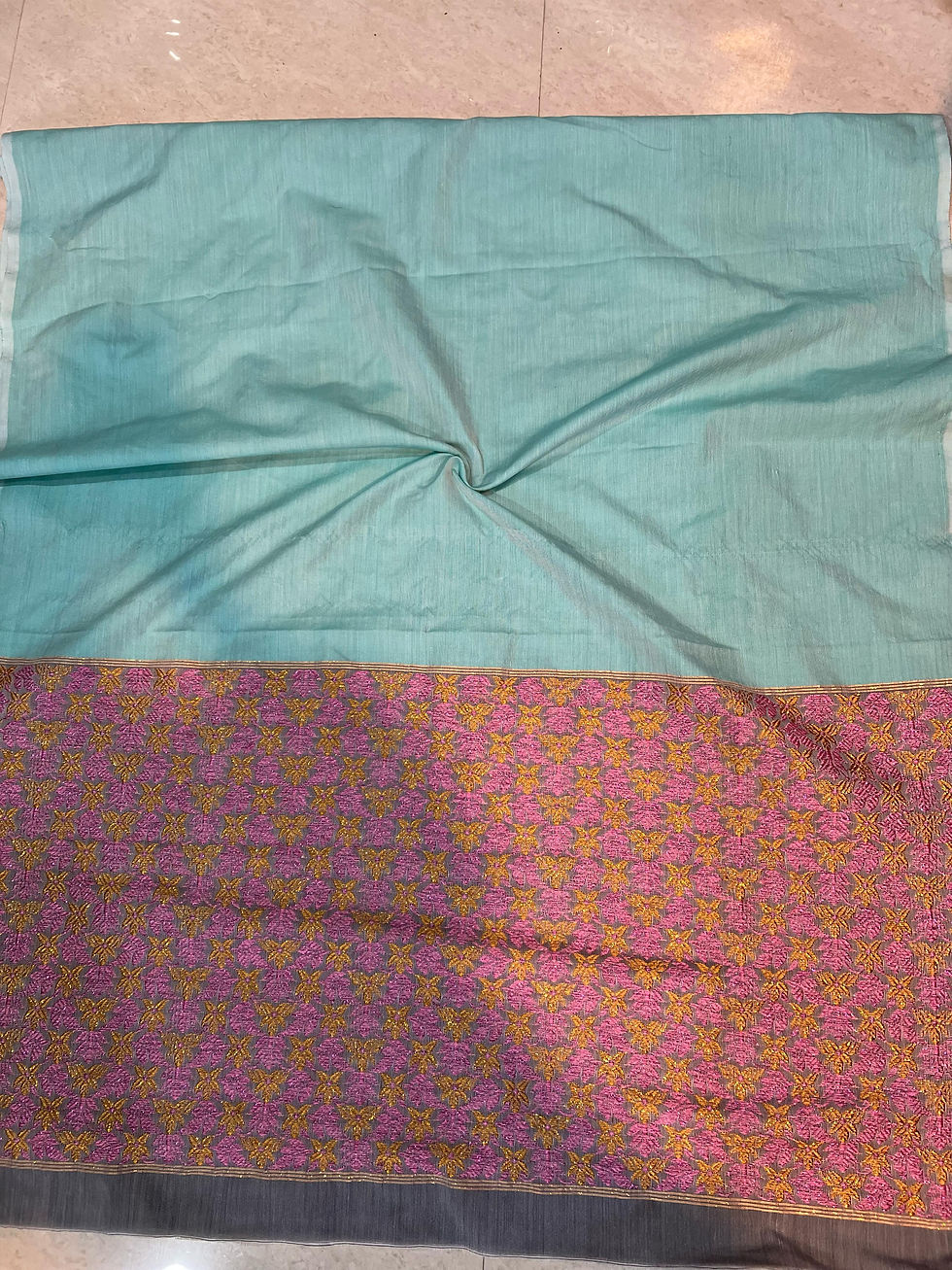 Thumbnail: Swess Pat Light Green Handloom Mekhela Sador with Golden Red Buta by Mandar