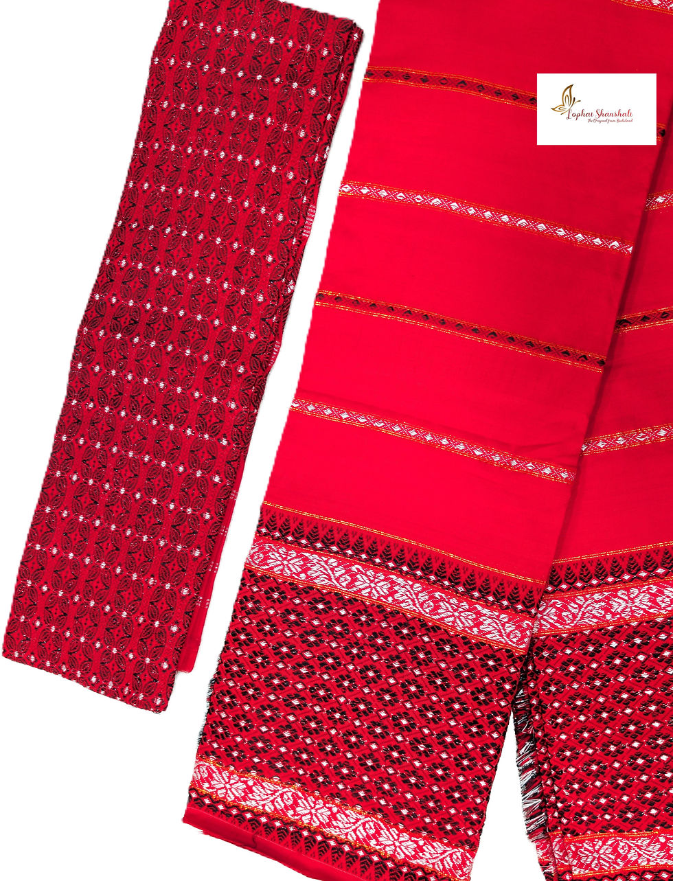 Thumbnail: Red Padmini Handloom Dokhona with Black White Flower by Lophai
