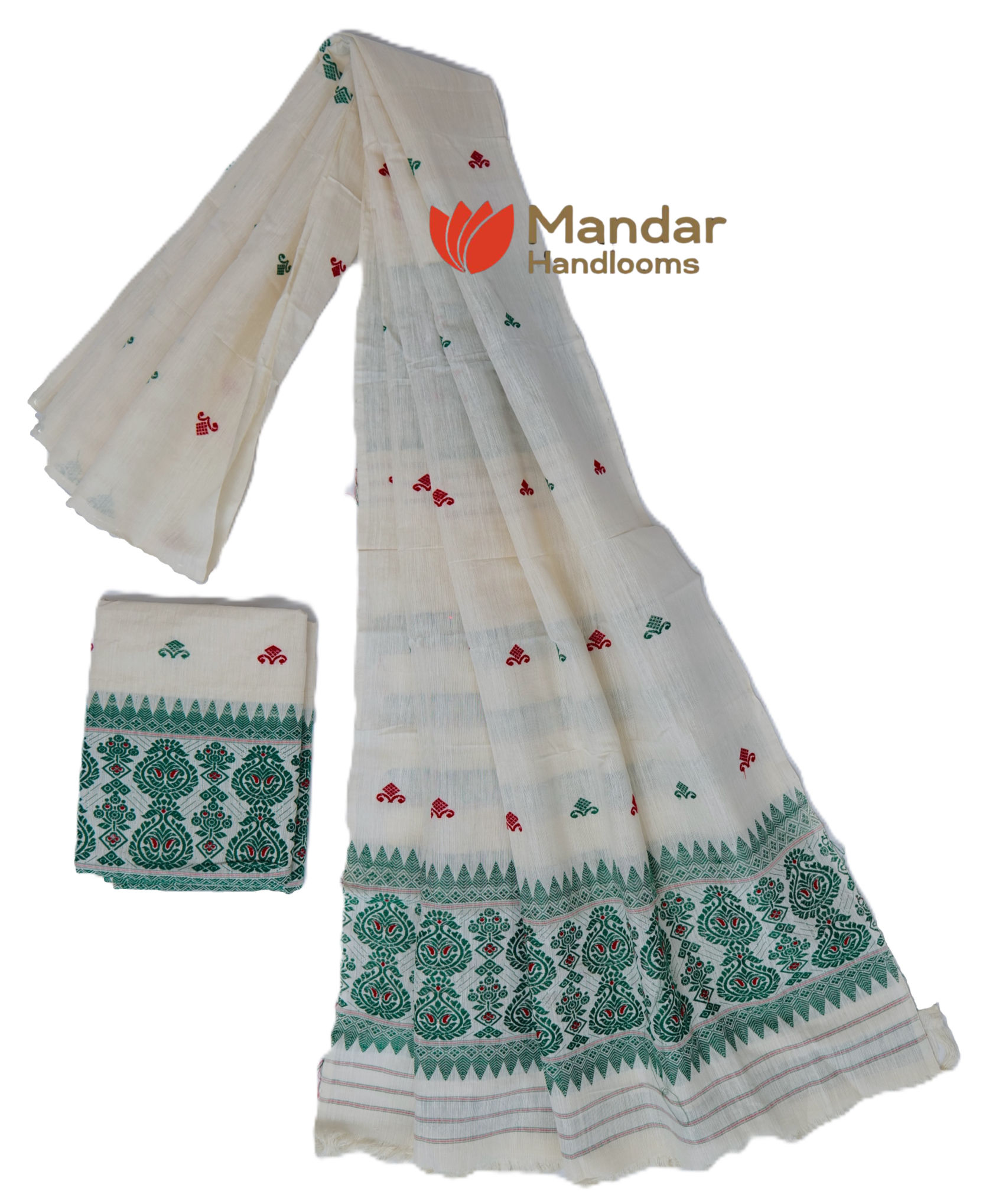 Eri nooni blend Handloom Mekhela Sador with RG flower by Mandar Handloom