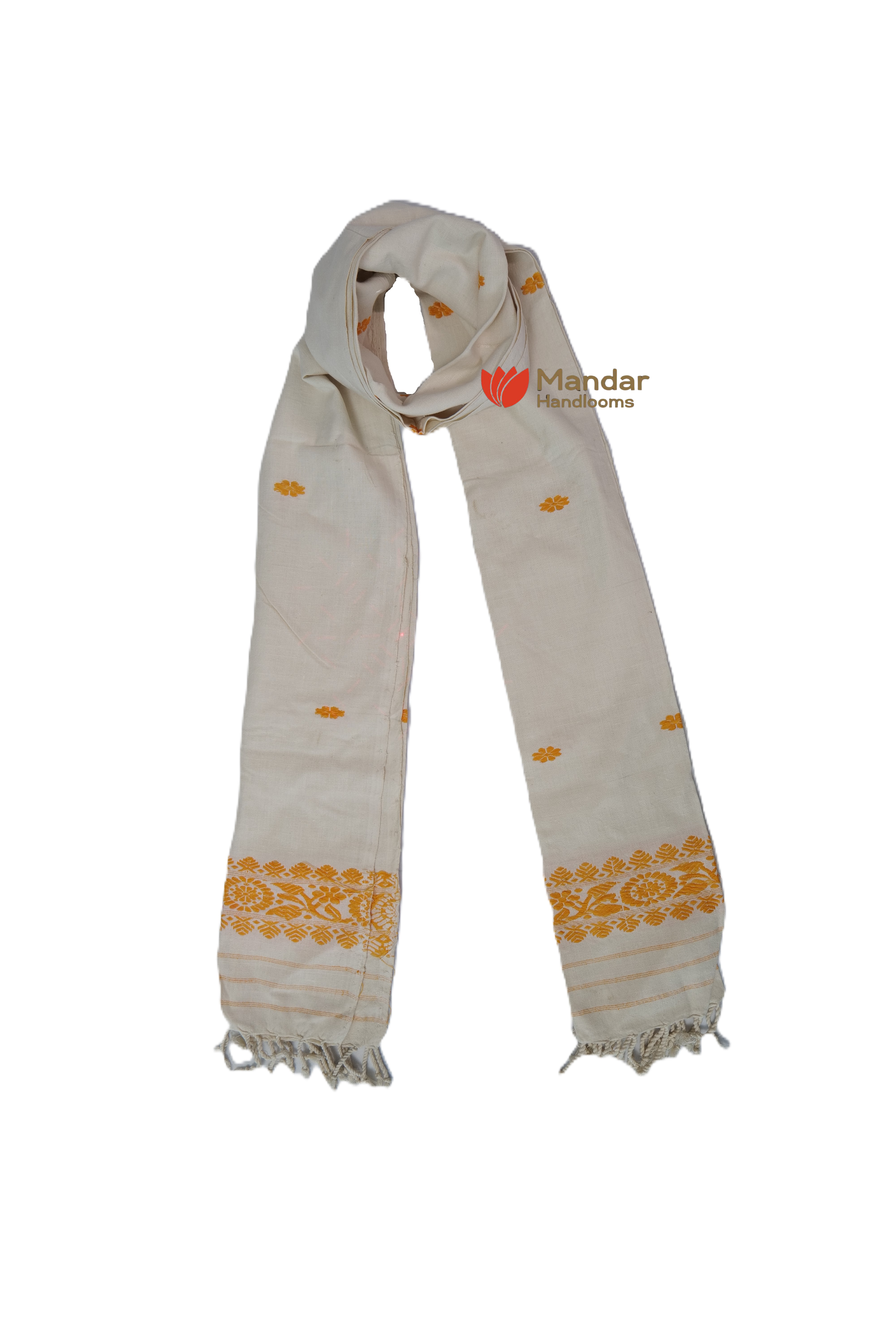 Eri Stole with simple yellow flower by Mandar Handloom