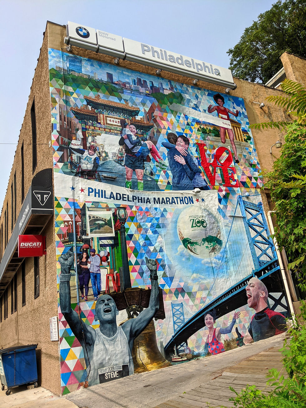 Large-scale, immersive hand-painted mural, 25th Anniversary Philadelphia Marathon, by Hagopian Arts