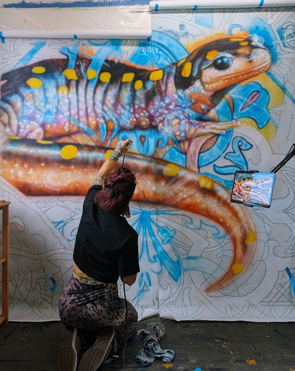 salamander eco mural hand painted commission