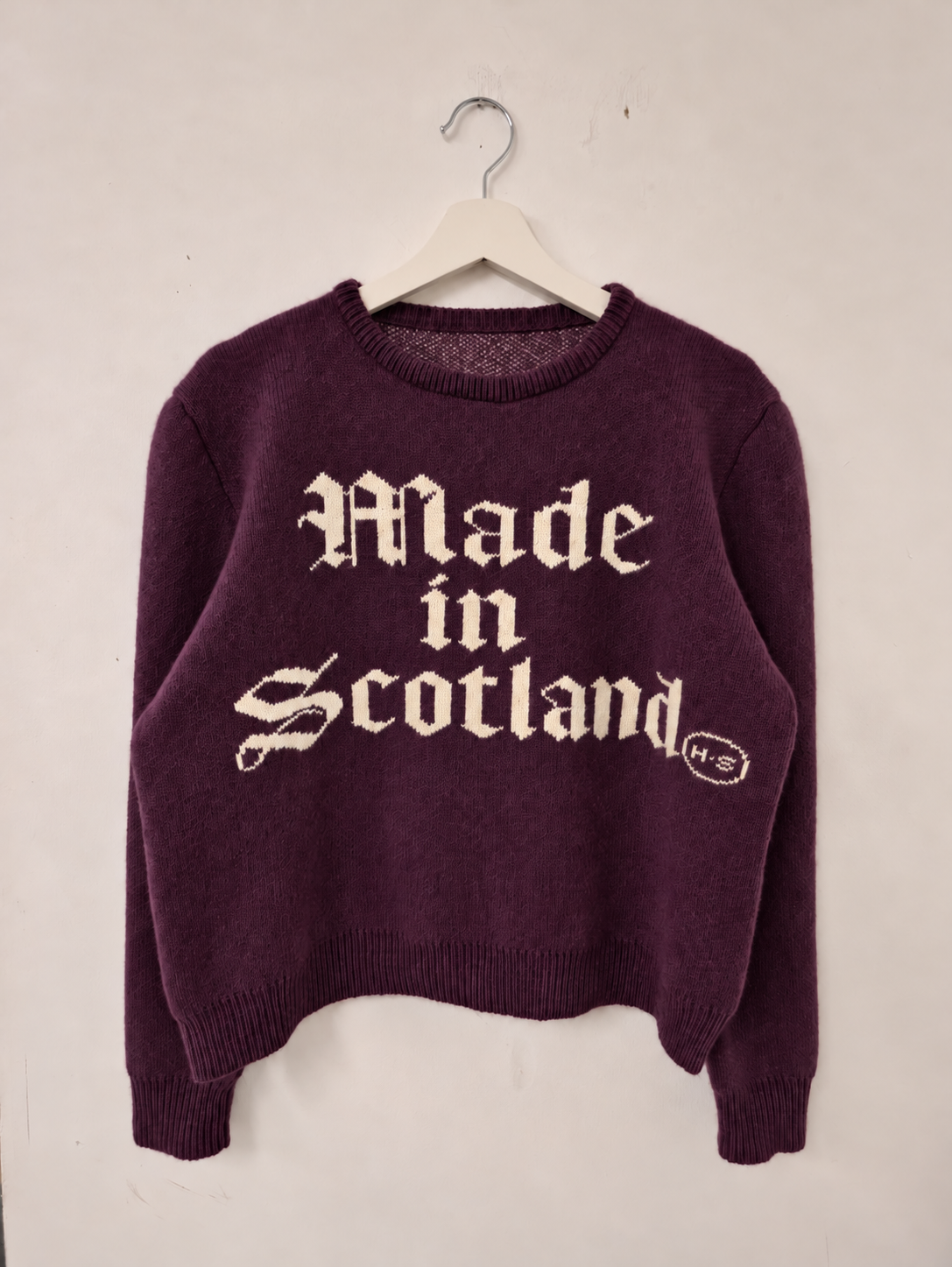 H.S Made in Scotland Grape/Ecru Knitted 100% Wool Sweater