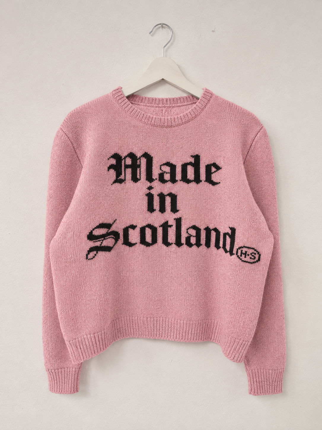 H.S Made in Scotland Pink/Black Knitted 100% Wool Sweater