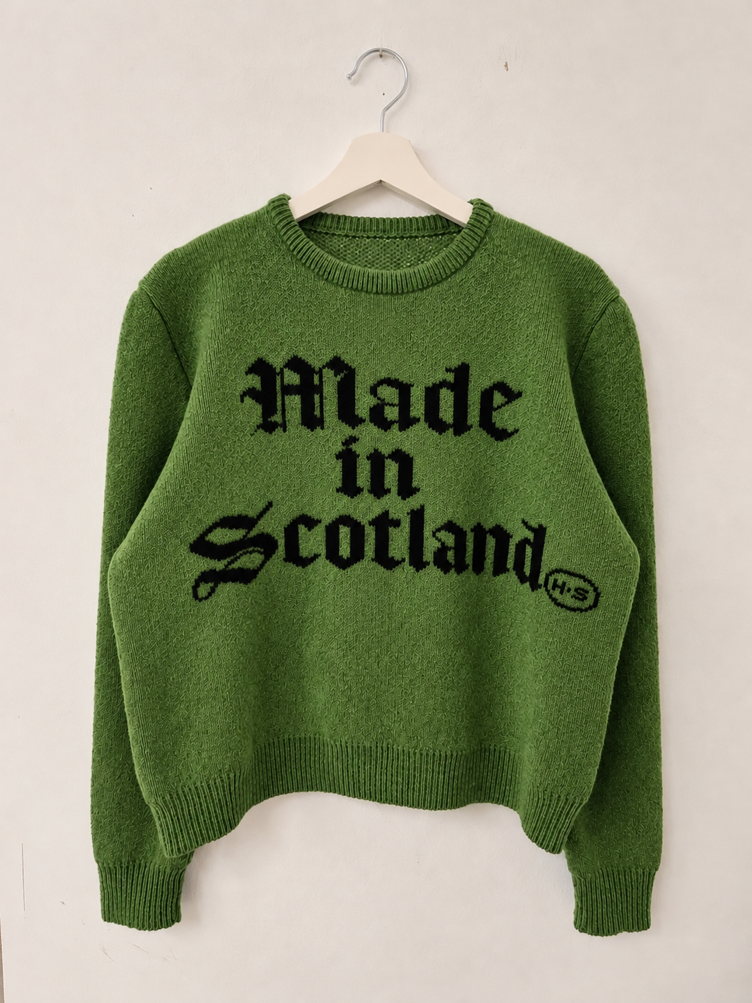H.S Made in Scotland Green/Black Knitted 100% Wool Sweater
