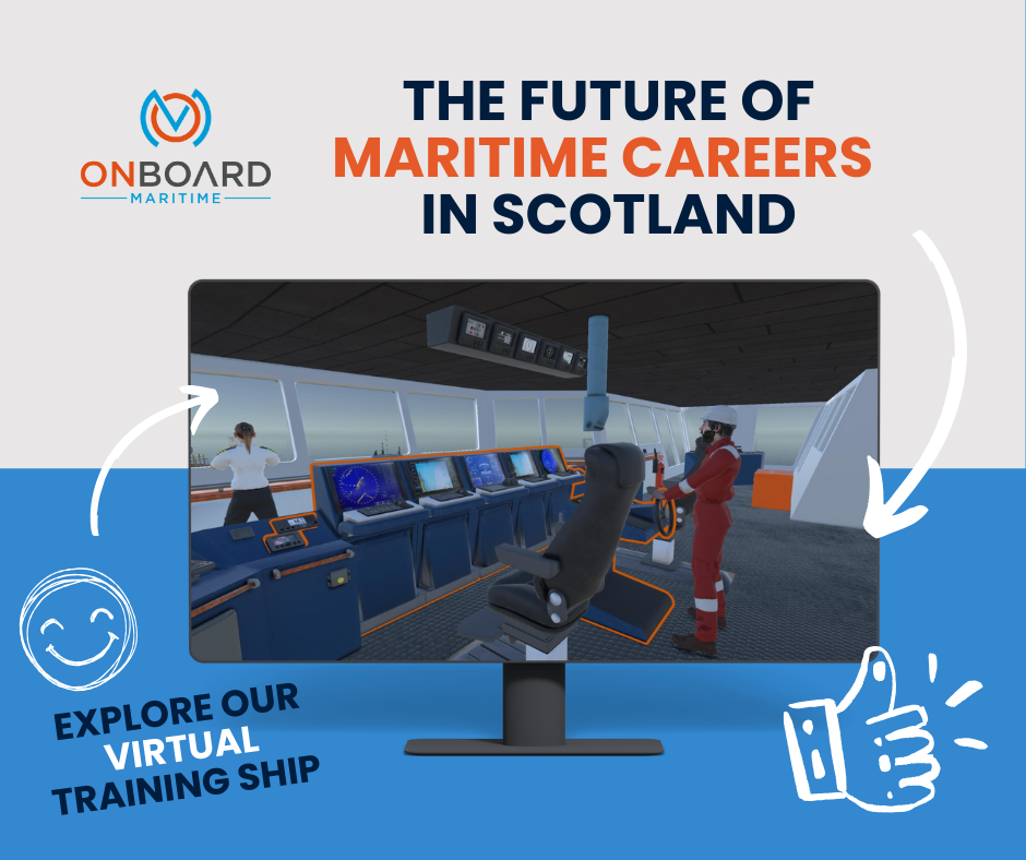 Maritime Careers Events in Scotland showcasing Onboard Maritime's Virtual Training Ship game.