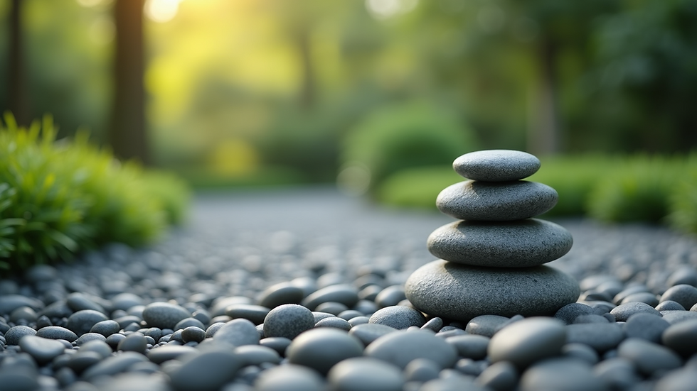 Close-up view of a peaceful zen garden with smooth pebbles