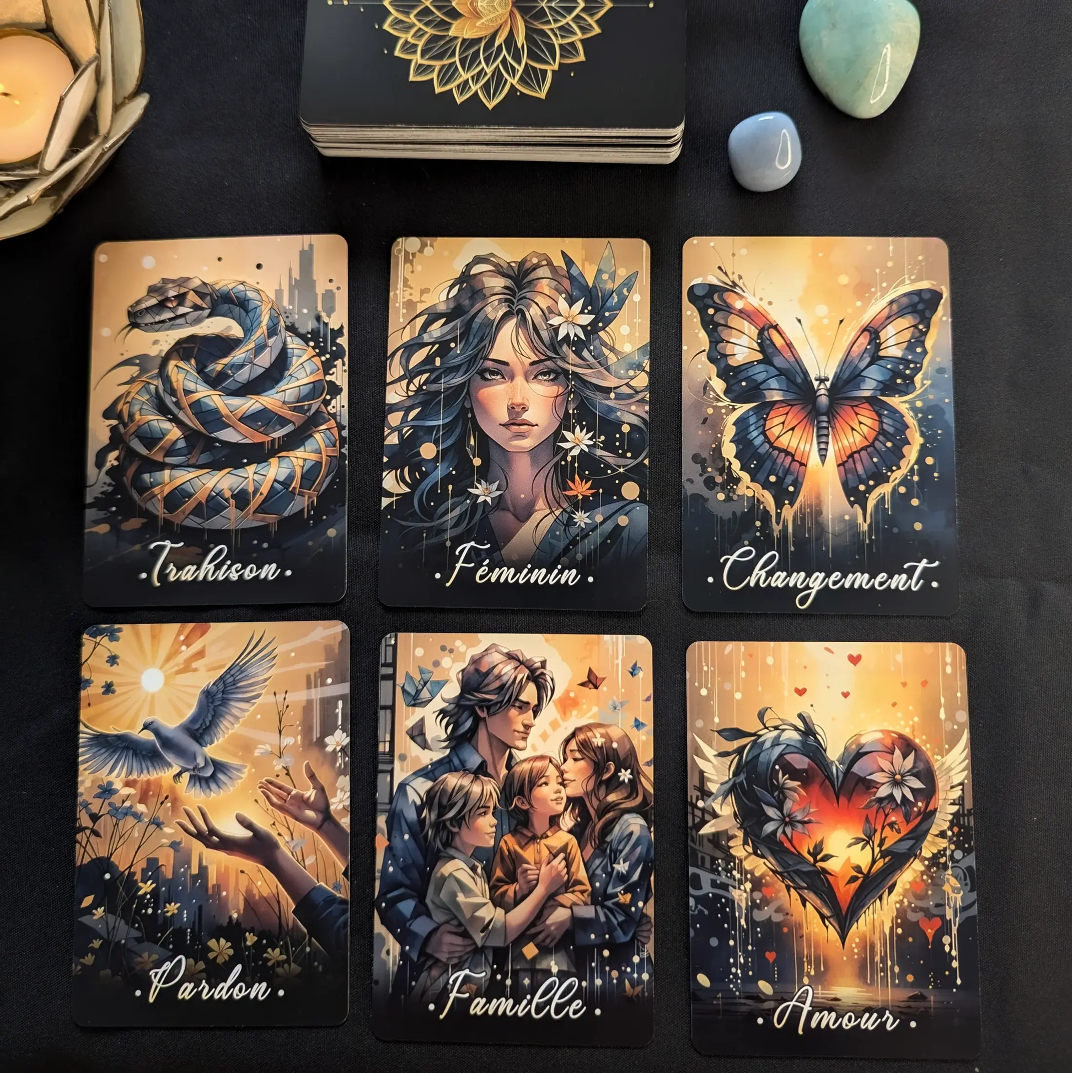Cartes d'oracle étalées pour une lecture