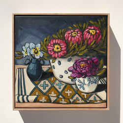 Sam Michelle 'Pansies & Protea'43X43cm