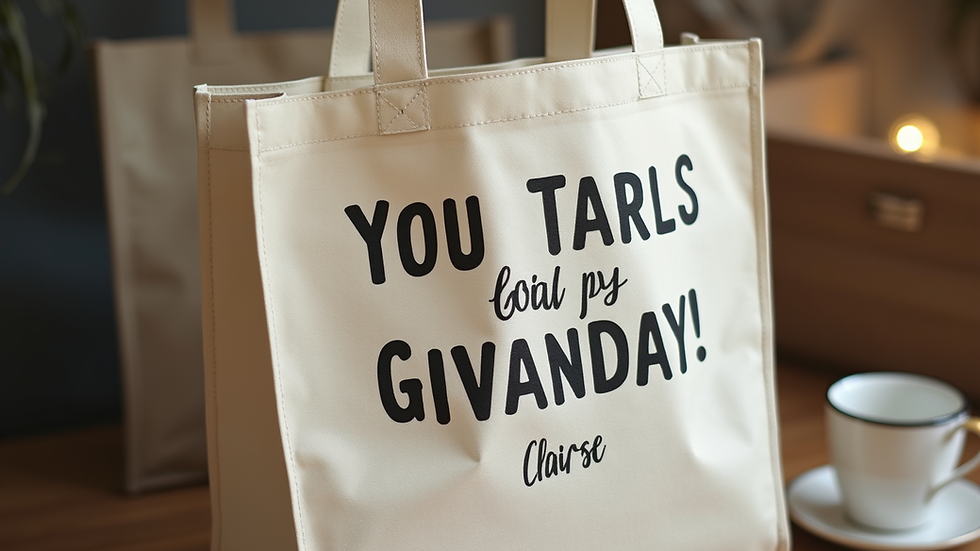 Close-up view of a custom tote bag with a motivational quote