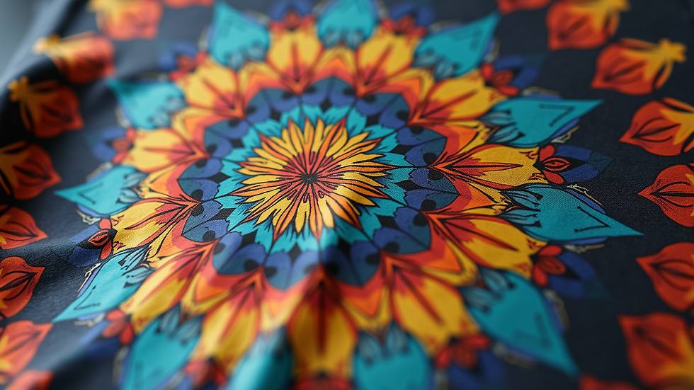 Close-up view of a vibrant, intention-driven t-shirt design with spiritual symbols