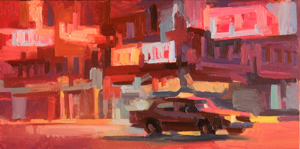 ArtAlliance_Elena Klimova_Taxi in Mongkok_2025_oil on canvas panel_20x40.5cm_10000hkd