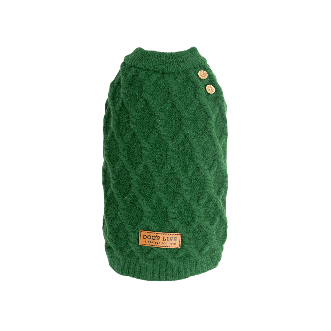 Dogs Life Cableknit Winter Jumper Green