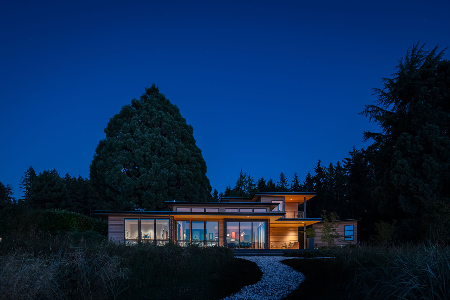Dusk residential modern Bainbridge Island architecture