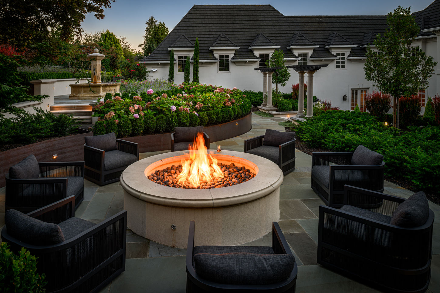 Clyde Hill dusk exterior garden fire landscape