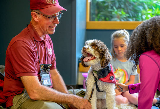 Mill Creek Library Rover Reading room reading dogs children volunteers