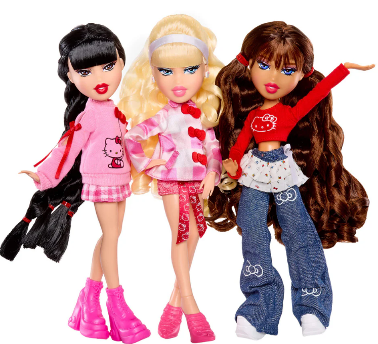 Promotional Image Under Hello Kitty x Bratz Jade, Cloe, and Yasmin Doll Listings on Bratz.com