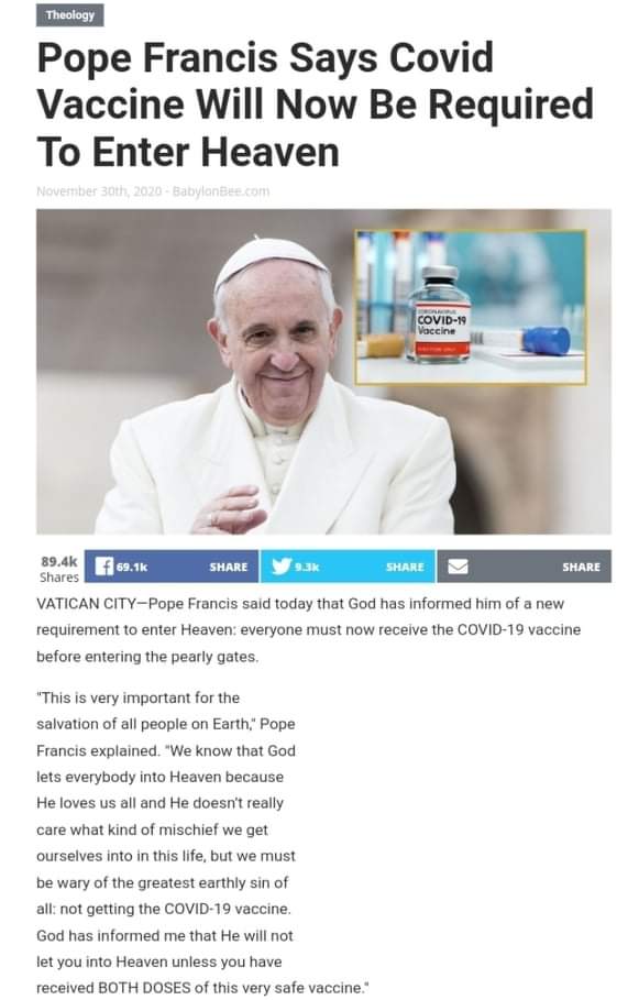 Who else saw this and laughed at it, so the vaccine is a key to heaven now 😆 content media