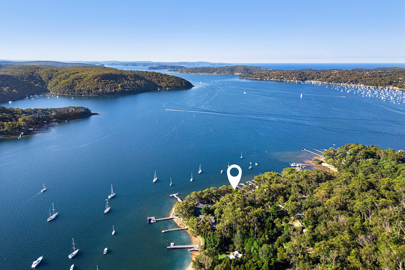 Aerial view over Pittwater and the Northern Beaches