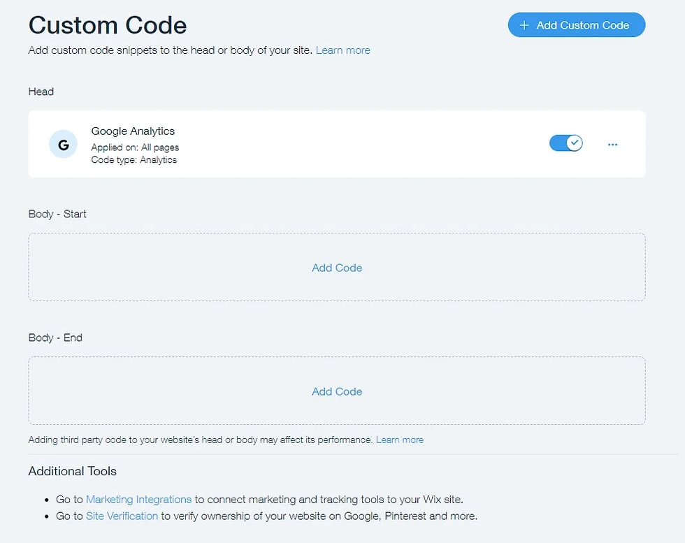 custom code interface on wix